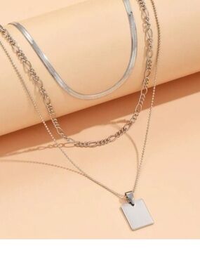 Silver Layered Tag Necklace NEW